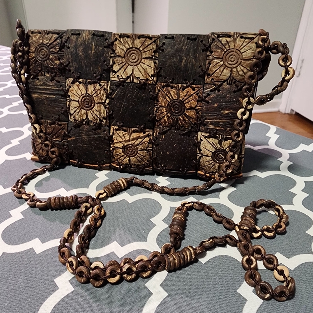 Handcrafted Coconut Shell Patchwork Shoulder Bag - image 1